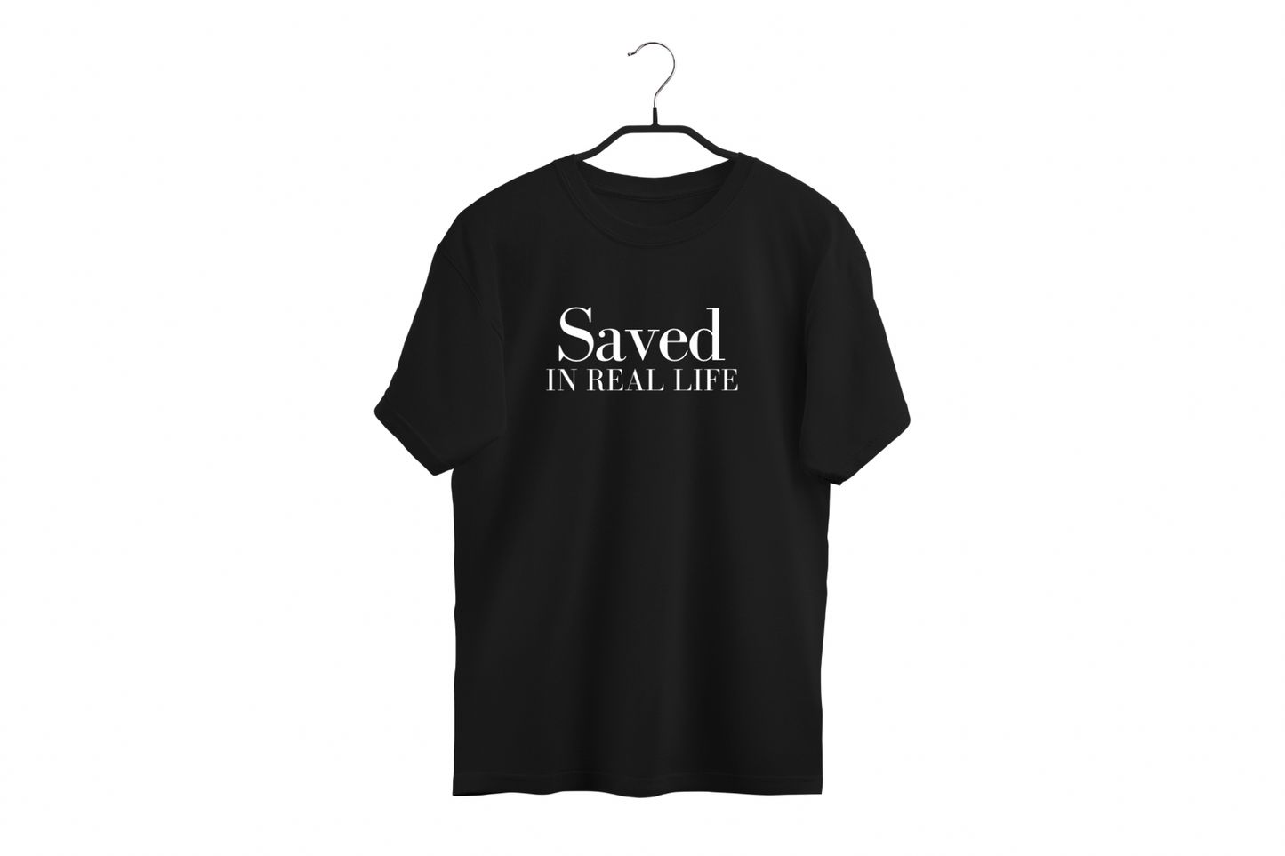 Short Sleeve T-Shirt Black "Saved In Real Life"